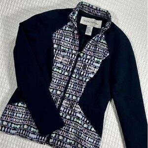 Doncaster Womens Jacket Size 2P Black Geometric Full Zip Long Sleeve Lined